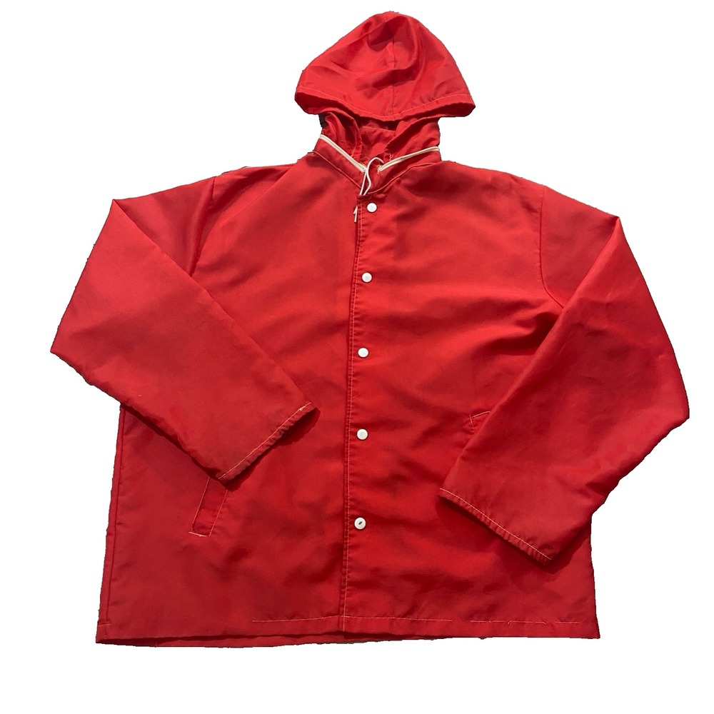 Cranbrook Vtg 50s 60s Hoodie Full Zip Windbreaker Jacket Red Nylon‎ Rockabilly - Picture 2 of 13